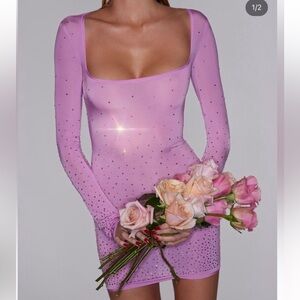 SKIMS NWY Jelly Sheer Rhinestone Dress Size Small Color Petal Pink
